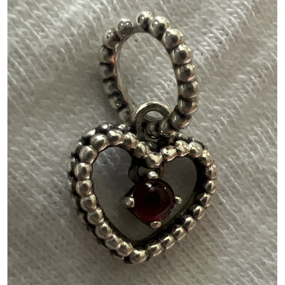 PANDORA JULY BLAZING RED BEADED HEART DANGLE CHARM